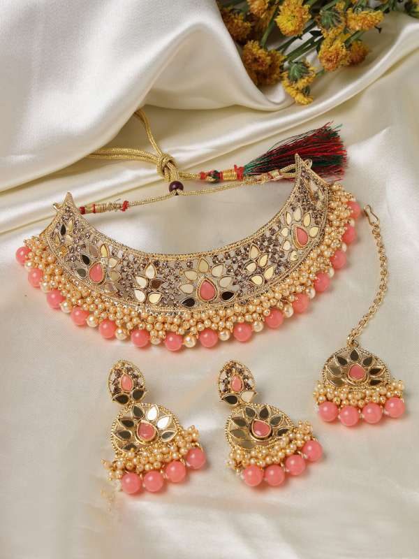 Sukkhi Pink Gold Plated Kundan & Pearl Long Necklace Set For Women