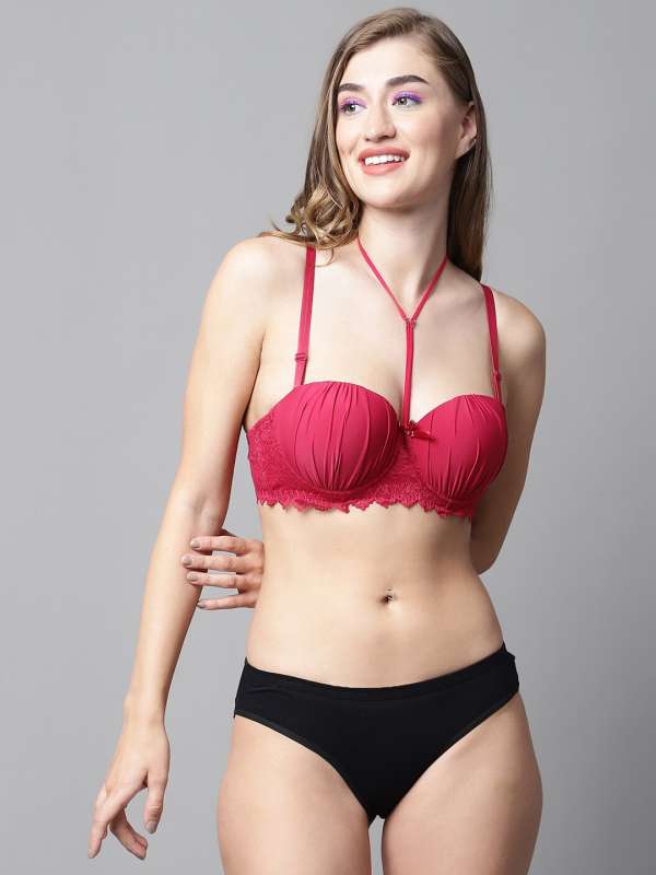 Buy online Red Polka Dots Printed Cotton Bra And Panty Set from
