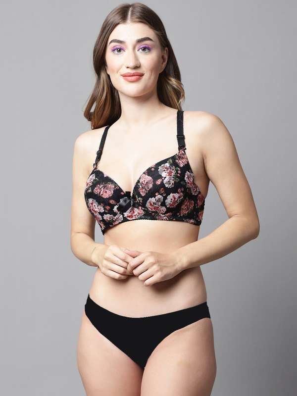 Buy Prettycat Brown Lace Bra And Panty Set Self Design Lingerie