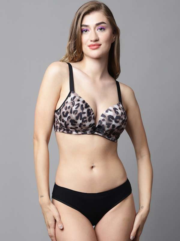 Buy Prettycat Brown Lace Bra And Panty Set Self Design Lingerie