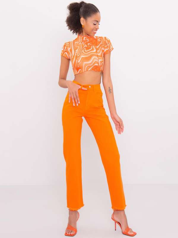 Plain Ladies Orange Cotton Potli Pant Waist Size 300