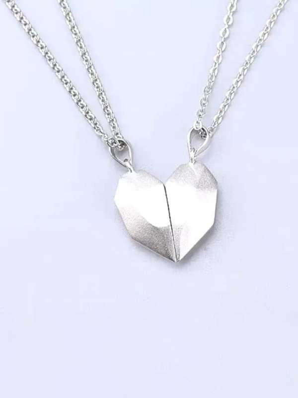 Magnetic Heart Necklace for Couples - Matte Black Silver