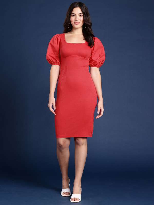 Buy Elyraa Women's Solid Bodycon Western A-Line Knee Length Dress Women/Girls  (X-Small, Black) at