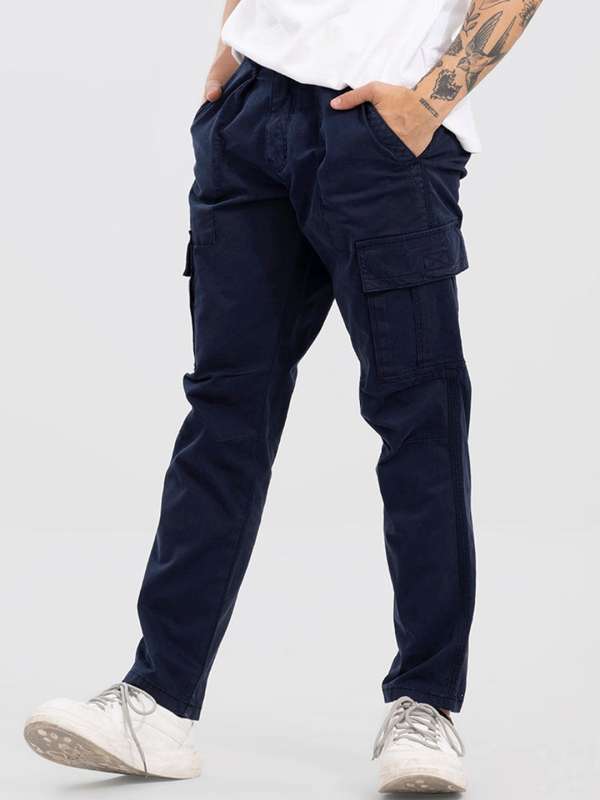 Bershka straight leg cargo trousers in graphite blue  ASOS