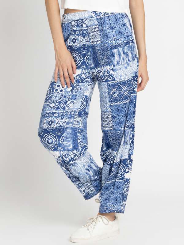 Blue Scarf Print Pants  Satin WideLeg Pants  Leopard Pants  Lulus