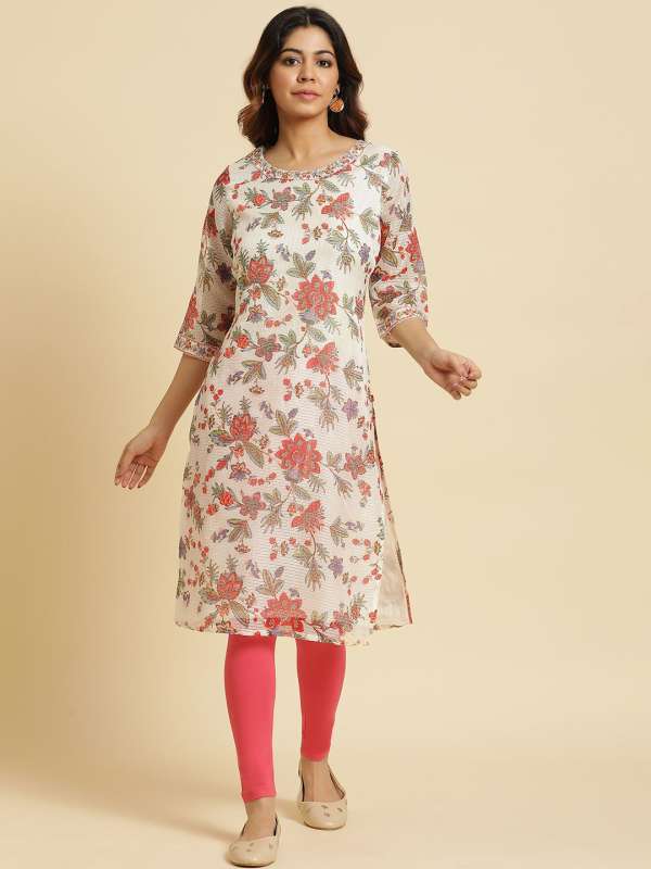 W Women Off White Floral Print Kurtas Buy W Women Off White