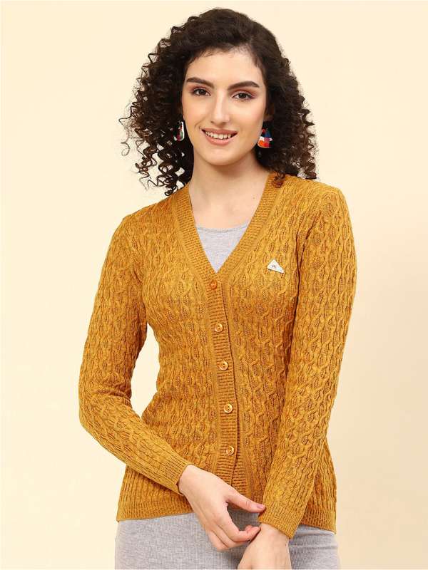 Monte Carlo Mustard Self Design V Neck Sweater 7331134.htm Buy