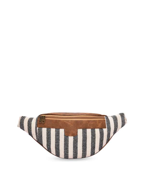 Tan Solid Belt Bags for Women with Striped Strap