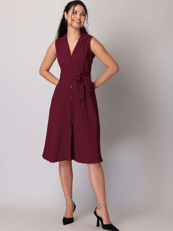 Faballey Maroon Colored Solid Dress Buy Faballey Maroon Colored