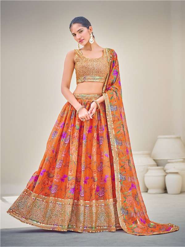 Vritikamesmer Orange Embroidered Ready To Wear Lehenga Unstitched