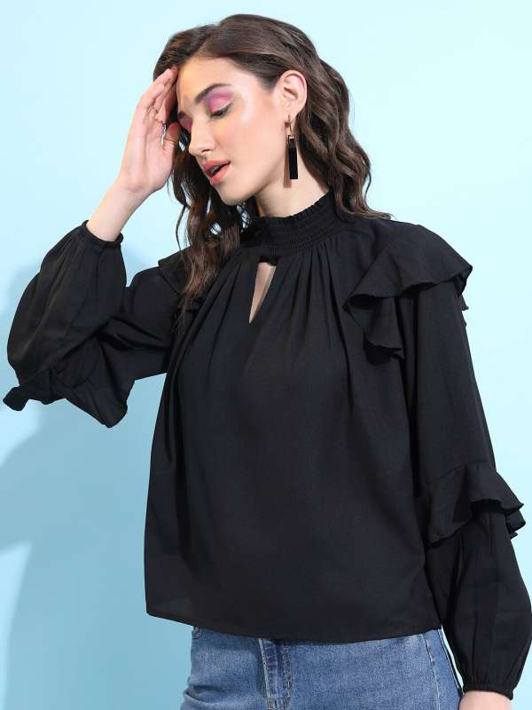Black Ruffle Sleeve Tops - Buy Black Ruffle Sleeve Tops online in