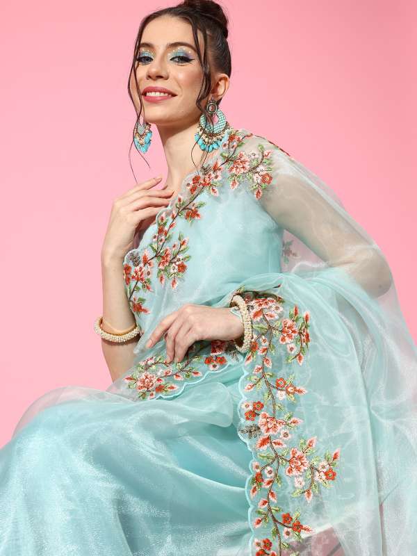 Organza sarees top with embroidery