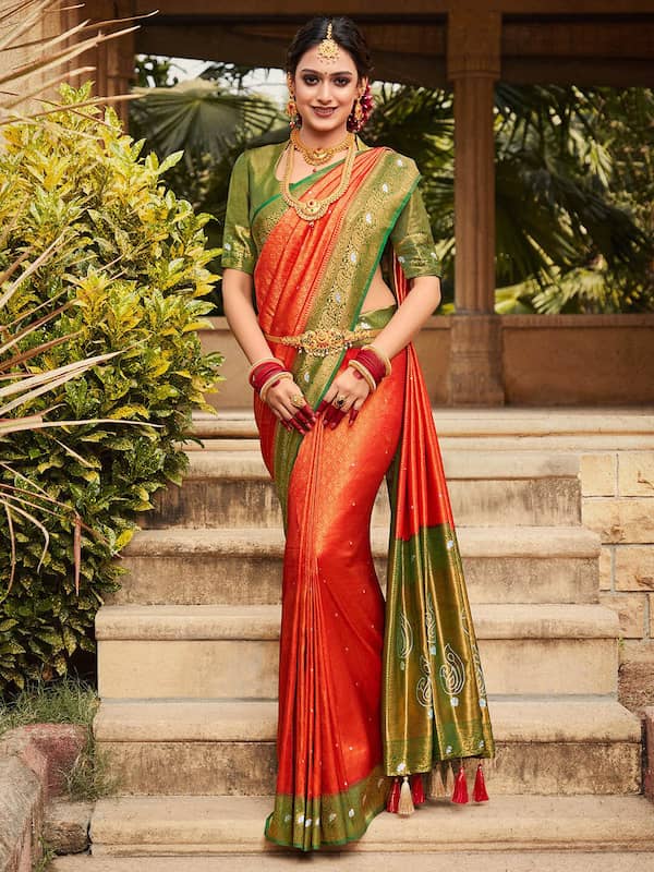 Buy MIMOSA Green & Gold Toned Art Silk Woven Design Paithani Saree - Sarees  for Women 11149660 | Myntra