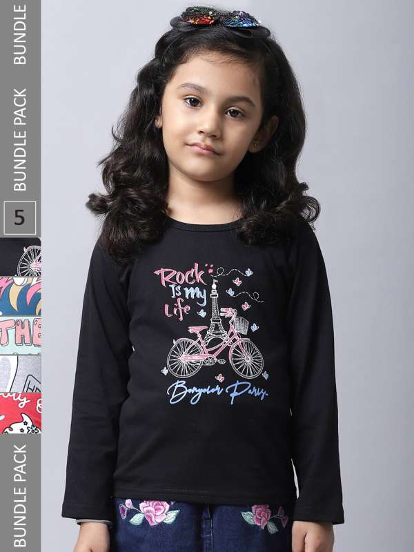 Full Sleeves Printed Girls Cotton T Shirt With Jacket