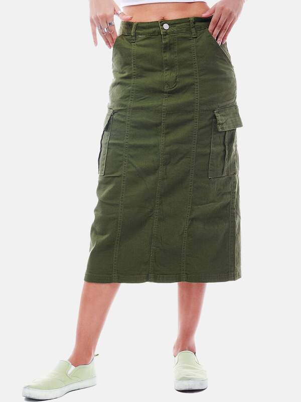 Green High Rise Midi Skirt