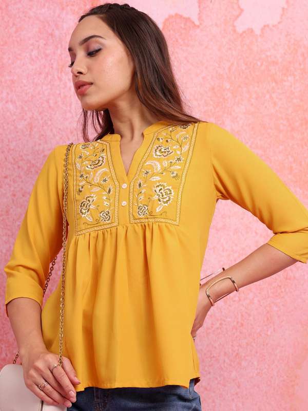 Yellow tops myntra outlet