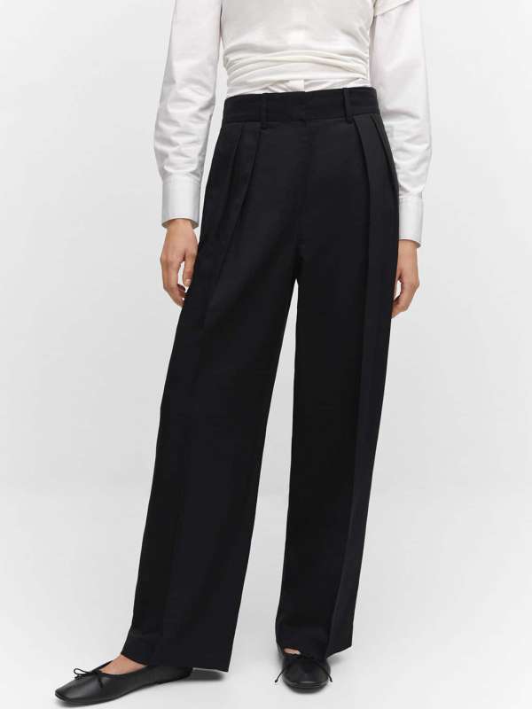 Mango high waisted slim tailored trouser in black