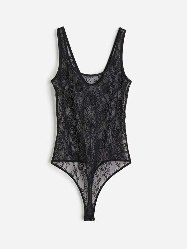 Buy CONTRAST LACE TRANSLUCENT MESH BODYSUIT for Women Online in India