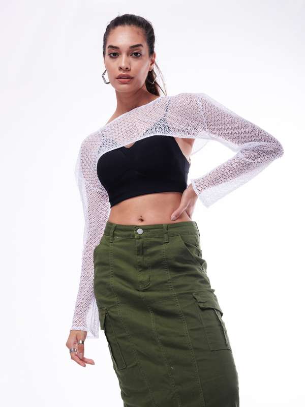 Buy Black Mesh Crop Top With Short Sleeves Sheer See Through Mesh Tops for  Women Online in India 