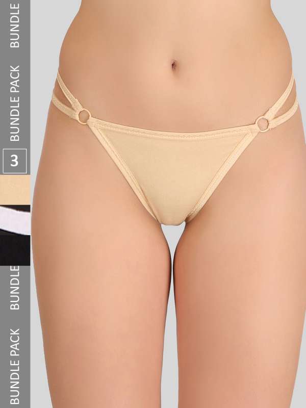 Buy Women Black & Nude-Coloured Printed Thongs Brief Panty online