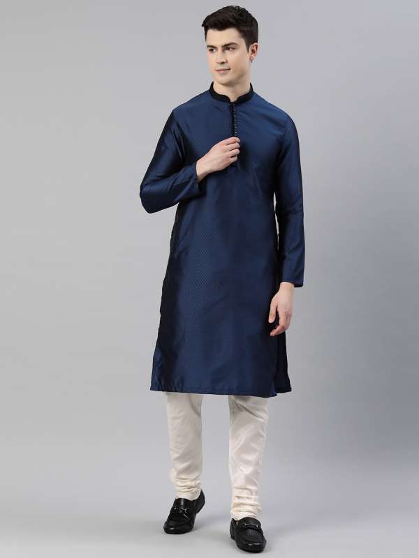 Buy Navy Blue White Men Ethnic Wear Kurta Pyjamas online in India