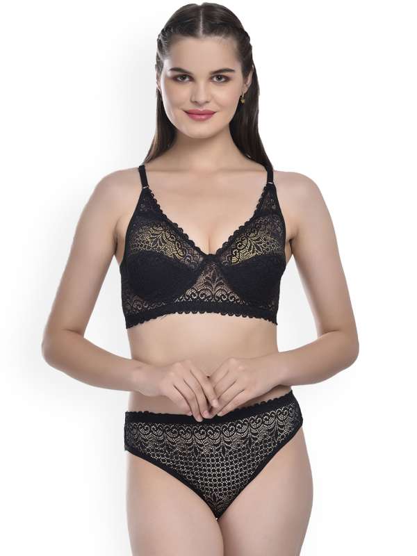 Lacy Bandeau Bra with Mid Rise Full Coverage Solid Lacy Brief – SOIE Woman