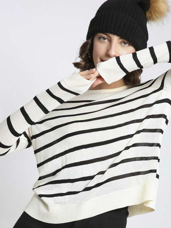 Black sweater with red and white stripe online