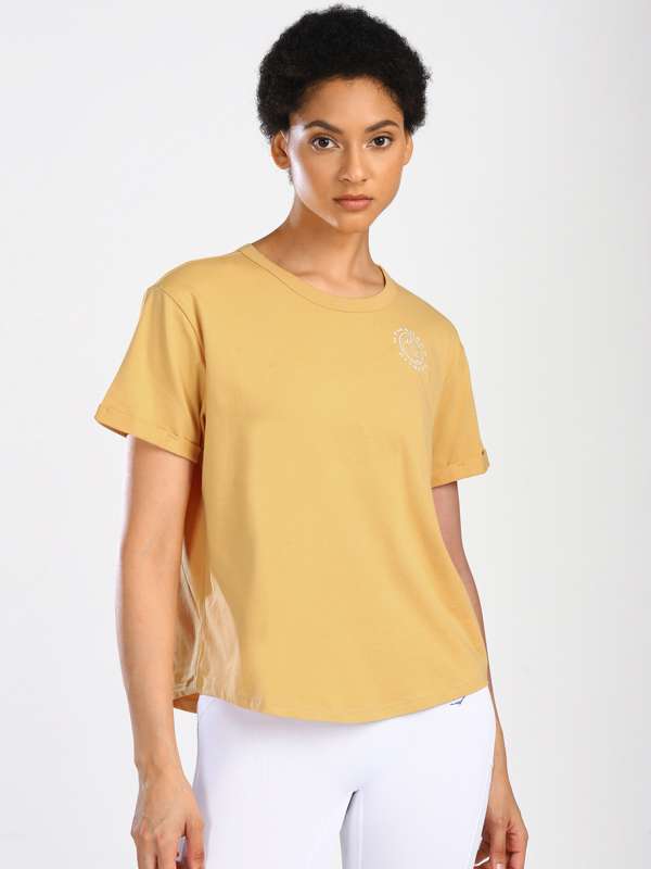 GymShark Women's Short Sleeve Orange White Logo Activewear Graphic