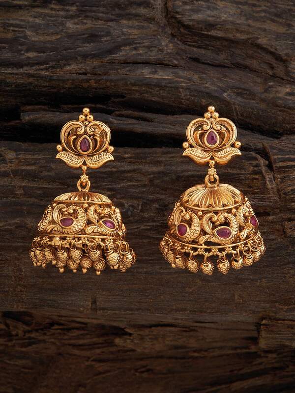 Buy Zaveri Pearls Gold Toned  Peach Coloured Dome Shaped Jhumkas  Earrings  for Women 8643947  Myntra