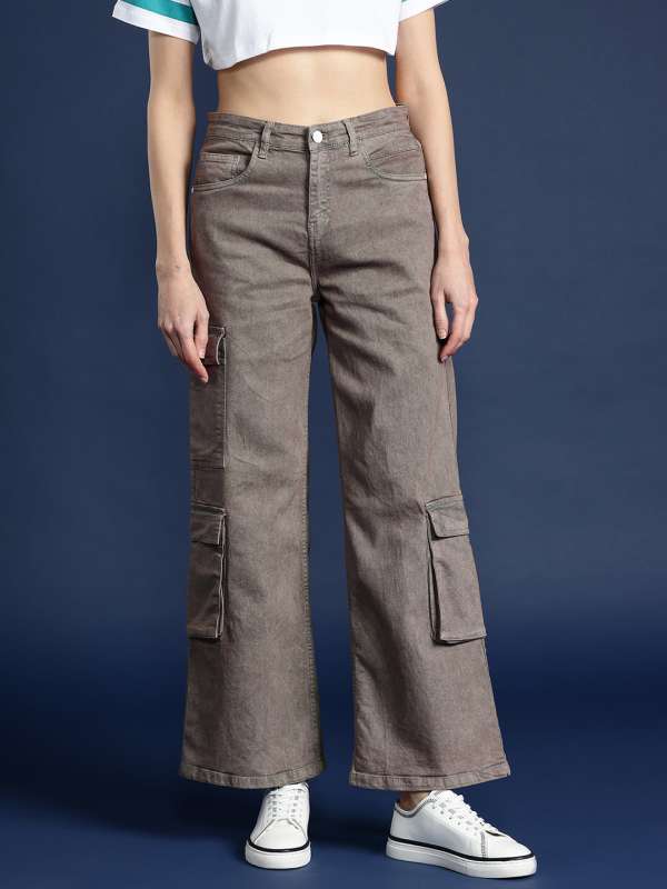 Women Pistachio Green High Waist Cargo Jeans - Offduty India