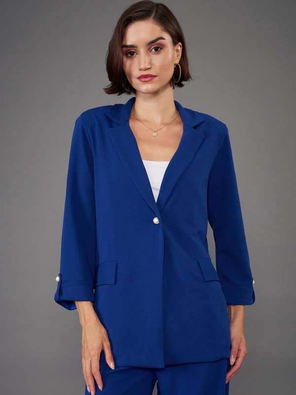 Buy Cantabil Solid Navy Blue Full Sleeves Regular Fit Women Casual Notch  Lapel Long Coat, Casual Winter Long Coat for Women