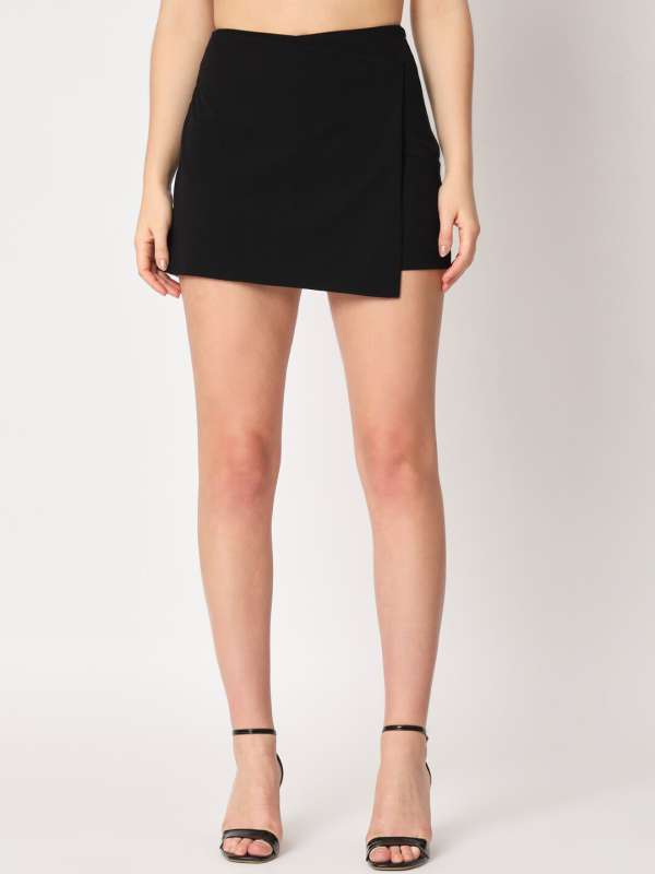 Buy online Black Flared Cotton Mini Skirt from Skirts & Shorts for