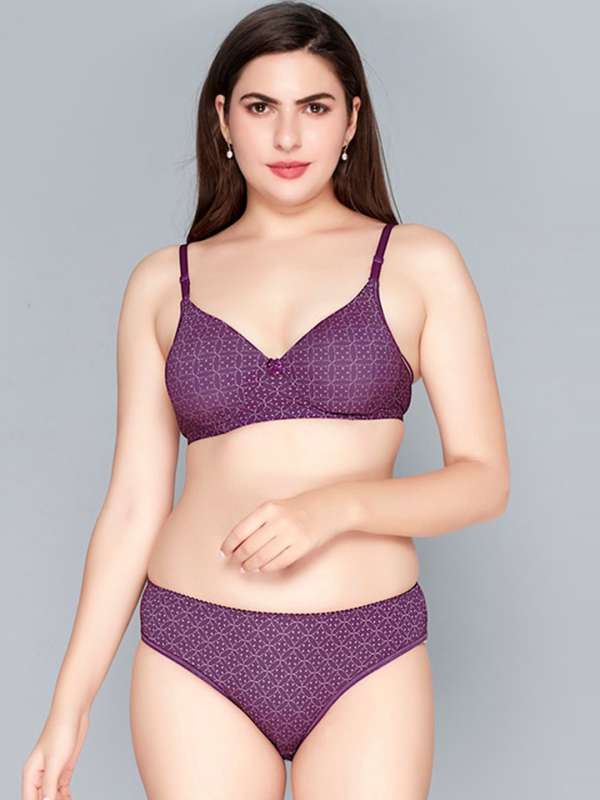 Nylon Non Padded Purple Printed Ladies Bra Panty Set at Rs 200/set