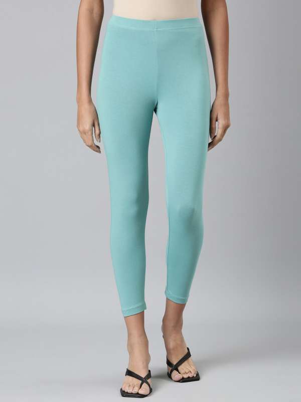 Buy Go Colors Women Blue Solid Stretch Leggings Online at Best