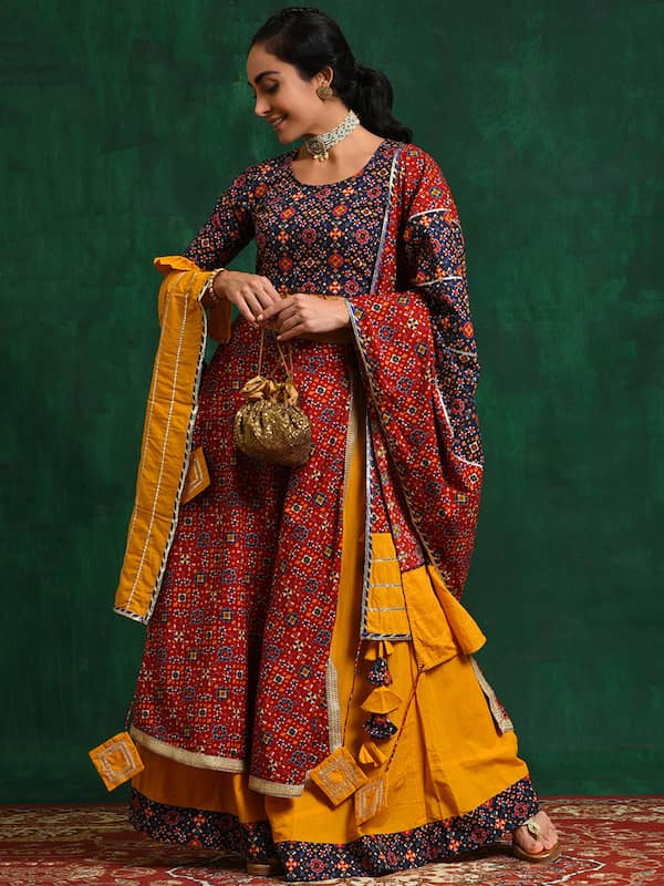 Red & Golden Semi-Stitched Myntra Lehenga & Unstitched Choli with Dupatta  in 2023 | Lehenga red, Bridal lehenga choli, Party wear lehenga