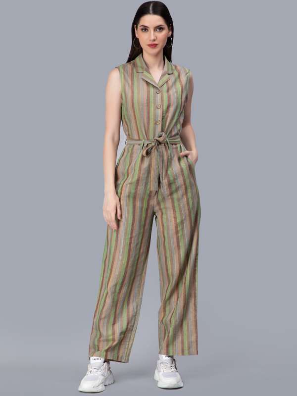 Striped shop jumpsuit myntra