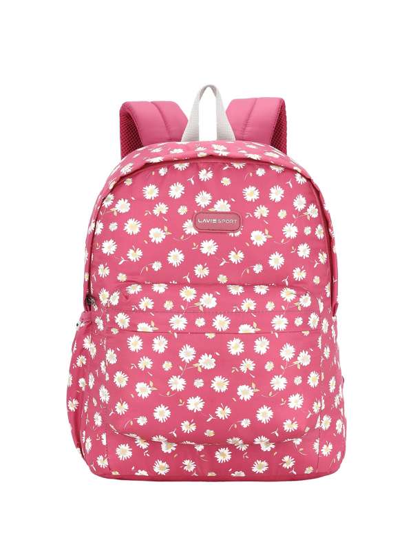 Floral Pattern Vertical Pocket Girls Backpack - Soft Pink & Light Blue