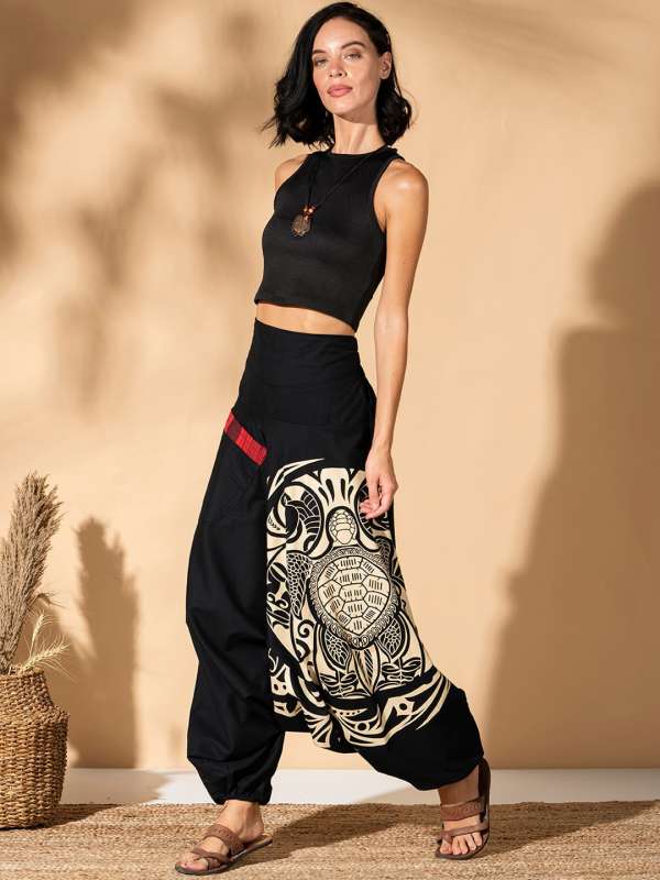 Buy jing shop High Cut Harem Baggy Pants With Wide Legs and Smocked Wide  Waist Cotton Grey Online at desertcartINDIA