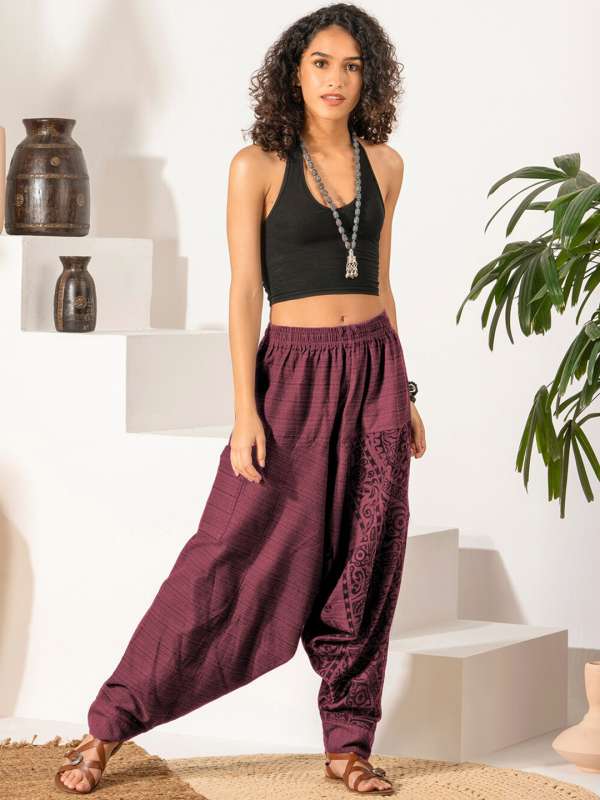Black Cotton Harem Pants for Women Online India | CraftsandLooms –  CraftsandLooms.com