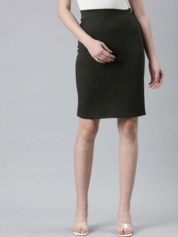 Knee length olive green pencil skirt on sale