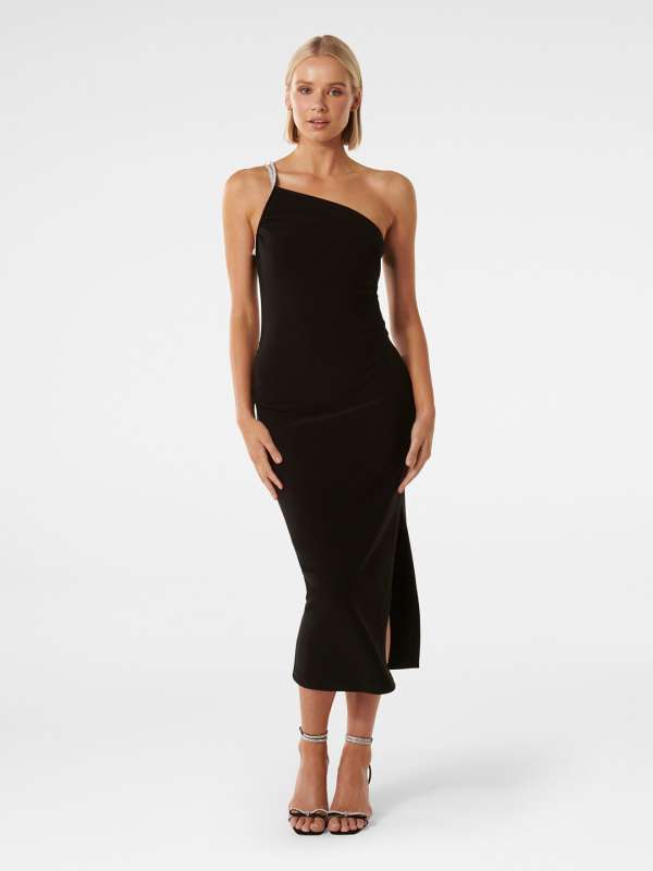 One shoulder midi dress black discount