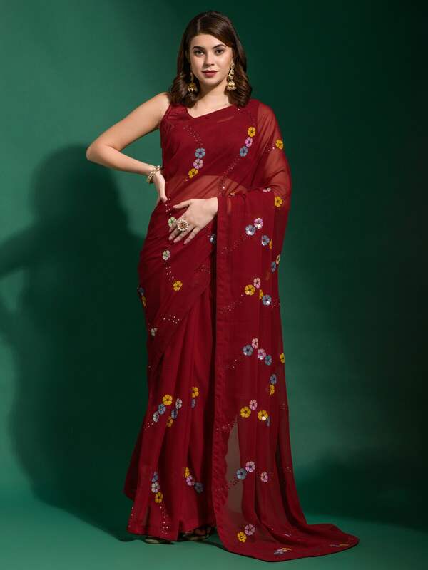 New Latest Designer Fancy Soft Silk Saree With Jeaqard Blouse Maroon Saree  Under #249 fancy collection sadi