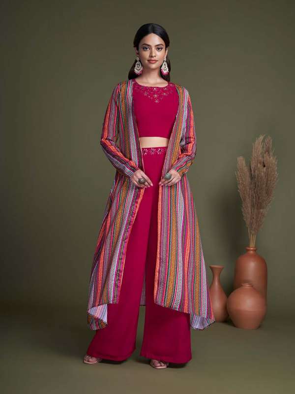 Crop top with palazzo and shrug party wear hot sale