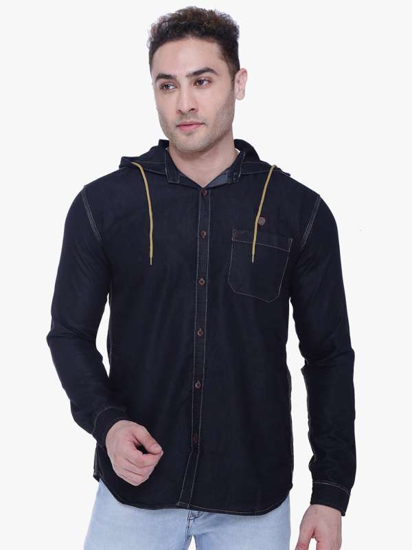 Hooded denim store shirt mens