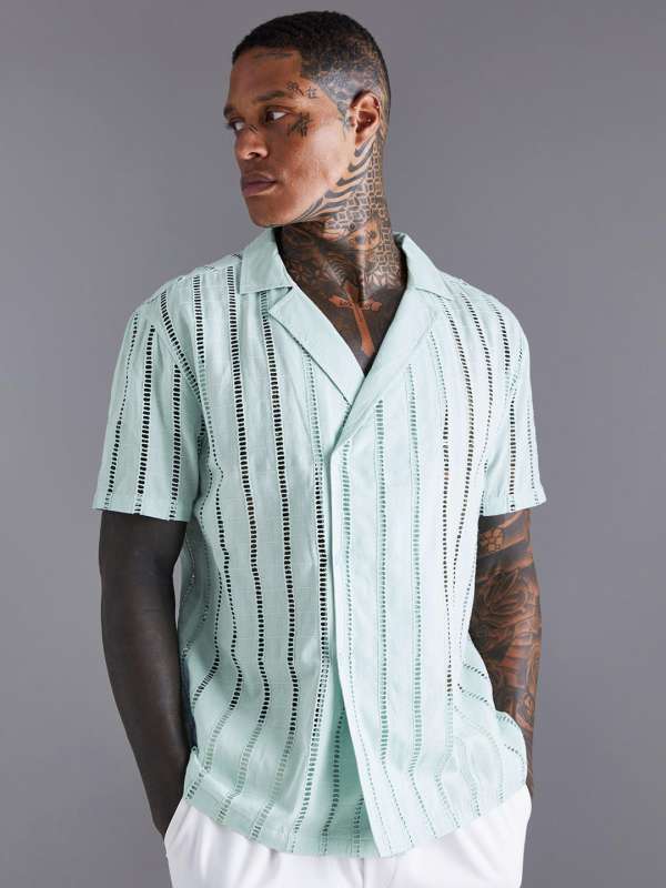 boohooMAN Long Sleeve Longline Flannel Shirt - Green - Size XS