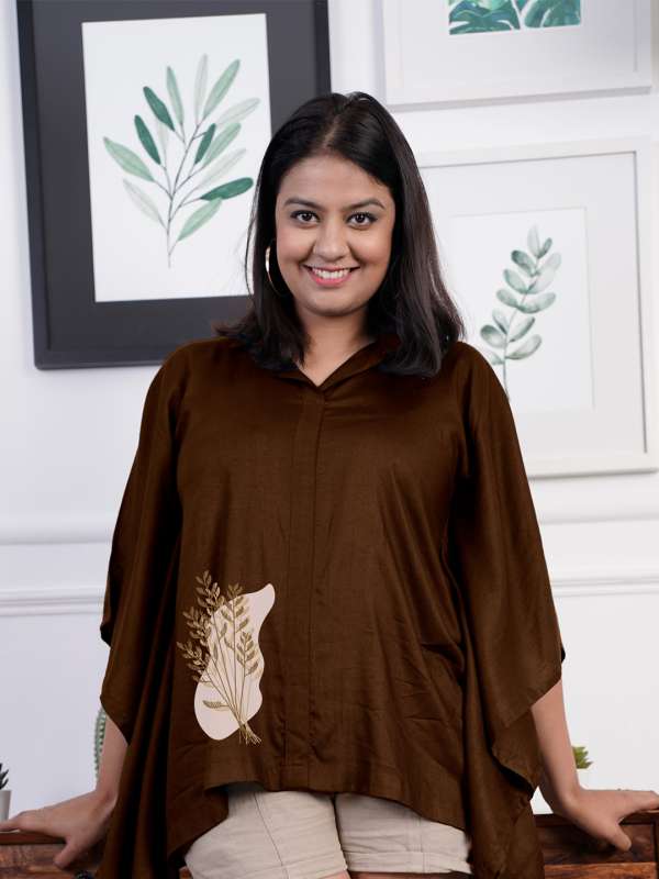 Selvia Women Brown Self Design Georgette Formal Shirts | tops for women |  tops | women tops