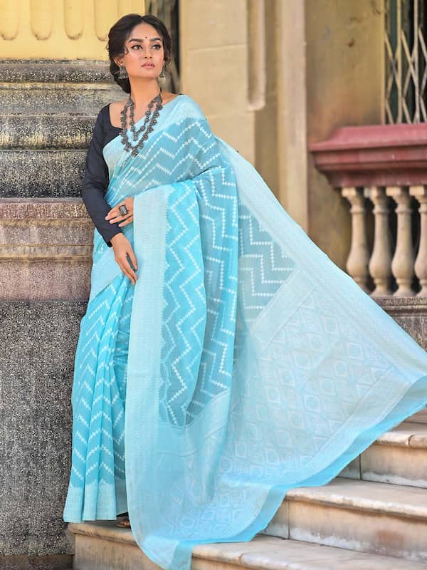Beautiful Hand Block Printed Chanderi Silk Cotton Saree – India1001.com