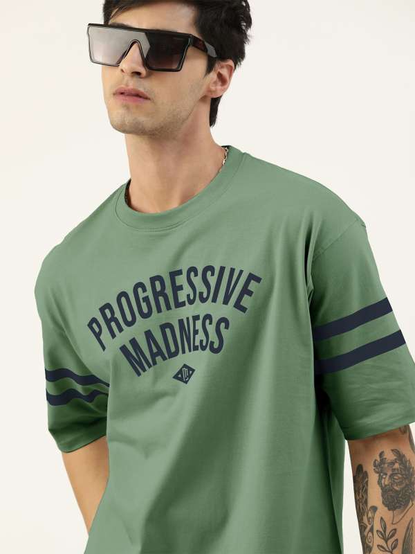 Buy Maniac Mens Printed Round Neck Half Sleeve Green and White