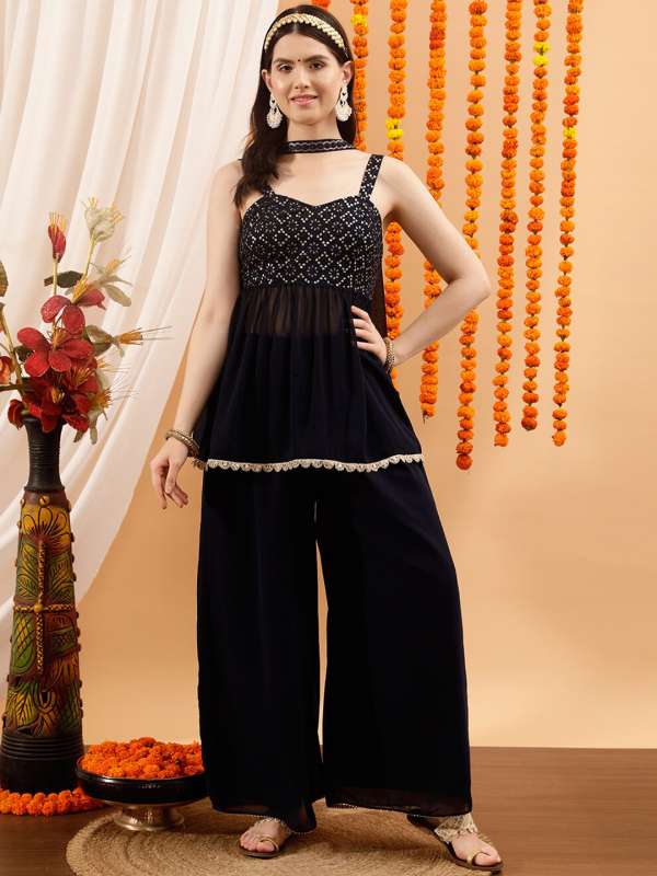 Palazzo suits with deals short tops