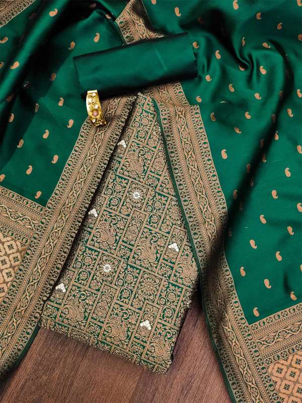 Bottle green color dress material shop
